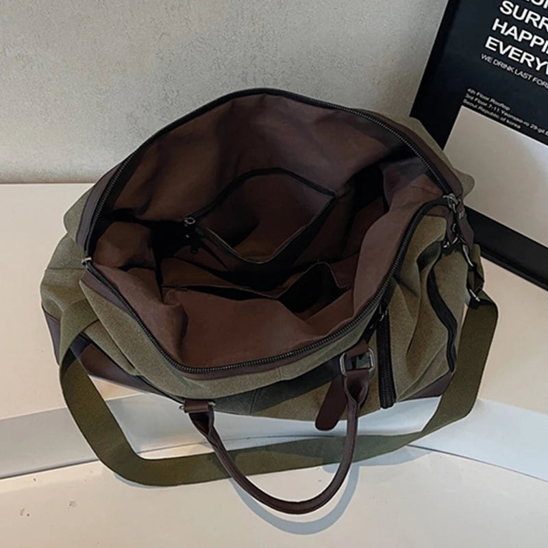 Canvas Travel Duffel Shoulder Crossbody Bag Shoes Compartment Gym Fitness Outdoor Short Distance Bag Luggage Weekend Handbag