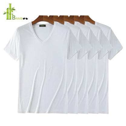 5 Packs Lot Bamboo Viscose T-shirts Men V Neck Man Fitness Bodybuilding Clothes Gym Summer Short Sleeve Tees White Undershirt