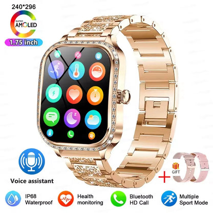 Fashion Rose Gold Smart Watch Women 1.75" HD Display Heart Rate Sports Fitness IP68 Waterproof BT Call Smartwatch For Lady Gifts