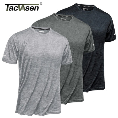 TACVASEN 3 Packs Quick Dry Summer T-shirts Reflective Stripe Men Running Fitness Tops Gym Training Shirt Breathable Sportswear