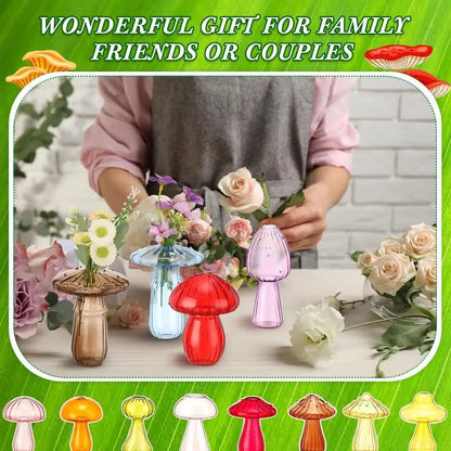 New Mushroom Glass Vase Creative Plant Hydroponic Vase Home Transparent Aromatherapy Bottle Small Vase Table Flower Decorations