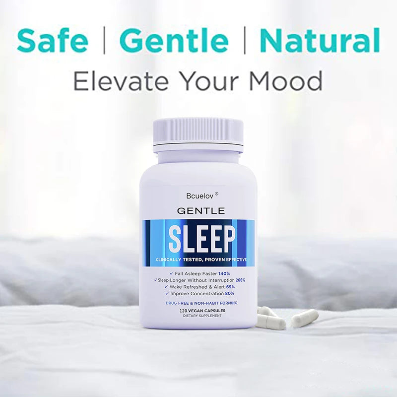 Bcuelov Natural Sleep Support Capsules - Non-Habit-Forming, Melatonin + GABA + Ashwagandha for Deeper Sleep & Relaxation