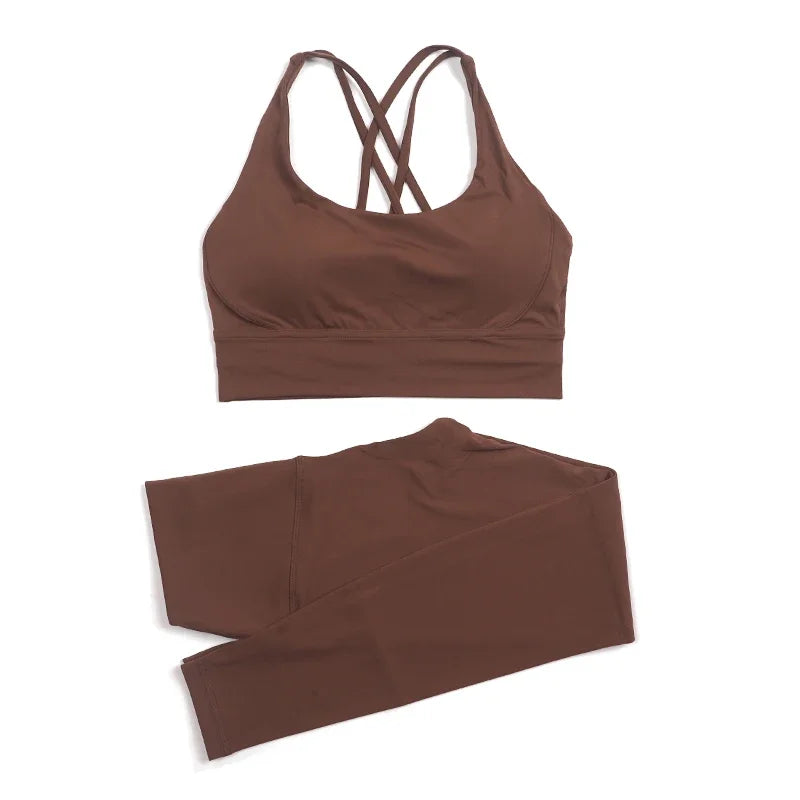 TRY TO BN Yoga Set Fitness Sports Bra Naked Leggings Women's Tracksuit Sportwear Breathable Workout Two Pieces Suit Gym Clothing
