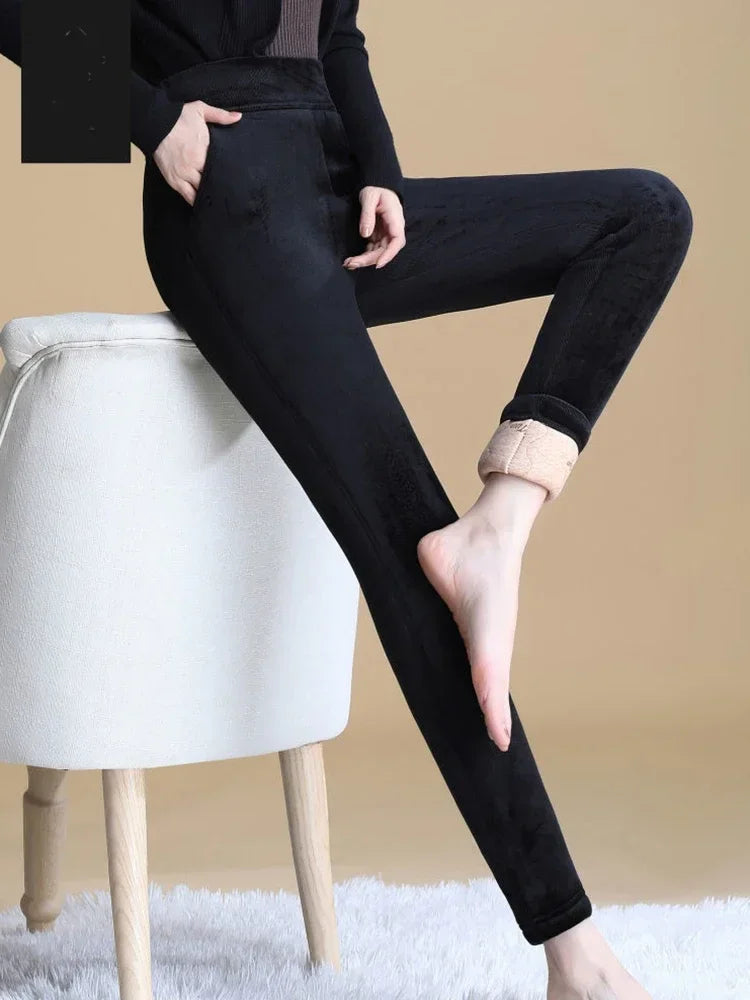 Thicken Velvet Pencil Pants Winter Women Down Cotton Warm Big Size 5xl Slim Pantalones High Waist Ankle-length Leggings Spodnie