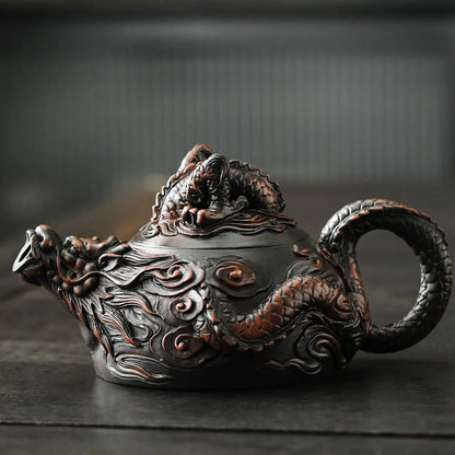 Jianshui Clay Purple Pottery Carving Dragon Teapot Hand Painted Antique Relief Teapot Household Teapot Kungfu Tea Set Kettle