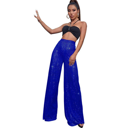 Vintage Bling Bling Sequined Pants Sexy Women High Waist Elegant Night Club Shiny Sequins Trousers