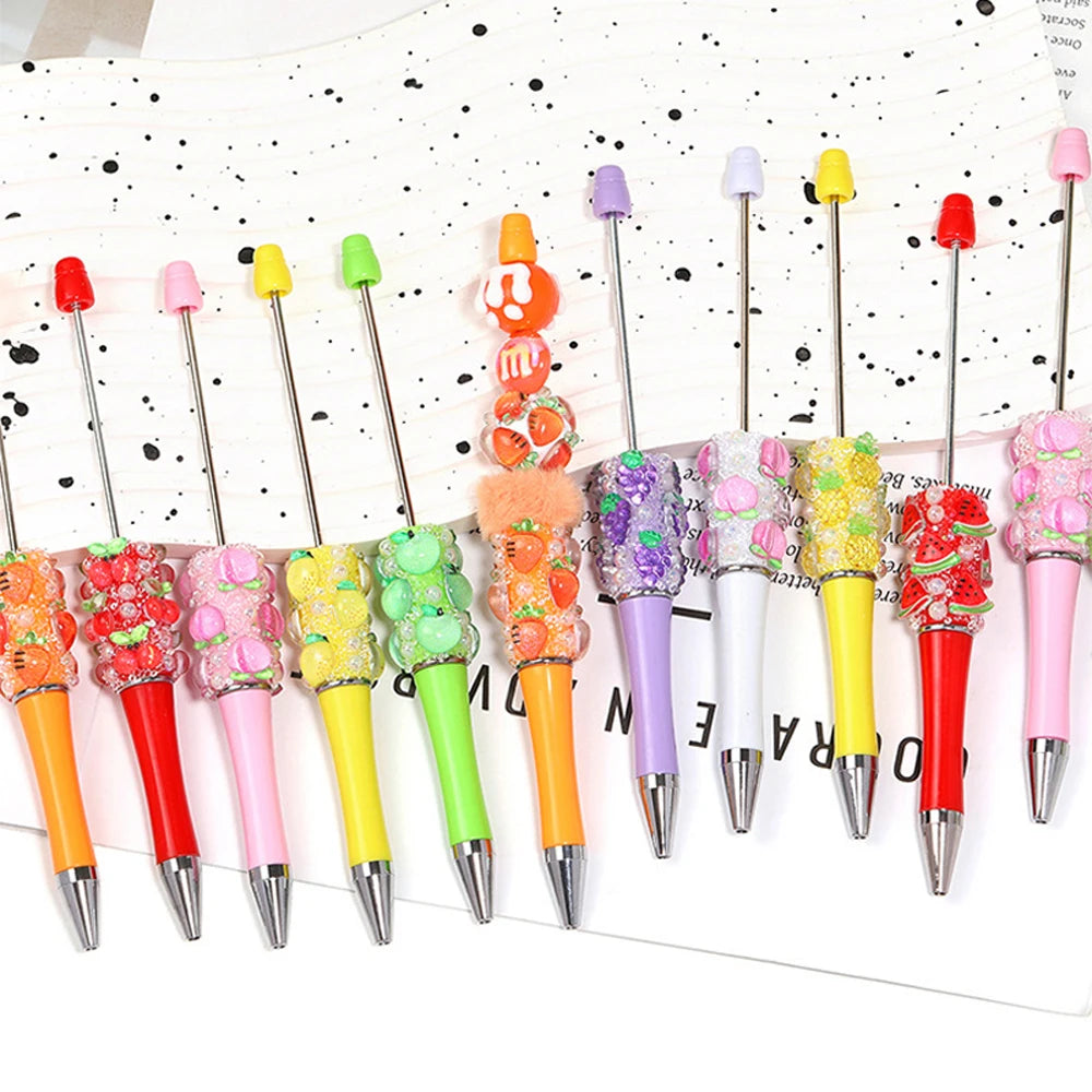 10-50Pcs DIY Bead Ballpoint Pen – Fruit Motif and Pearl Accents, Creativity Bead Pen for Journaling & Notes