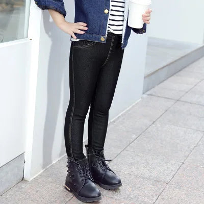 Girls Skinny Pants Winter Thick Leggings For Girls Pencil Pants Cowboy Denim Long Pants Children Trousers Kids Winter Clothes