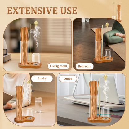 2in1 Incense Holder Anti-Ash Flying Incense Burner with Removable Glass Ash Catcher and Incense Sticks Organizer Home Decoration