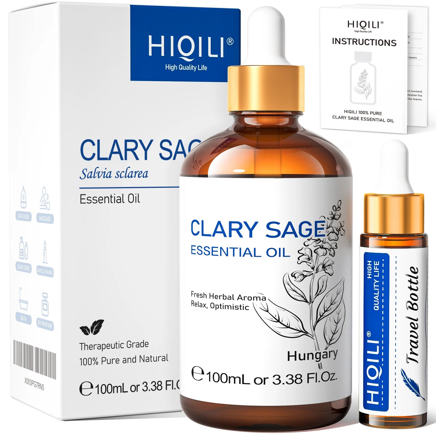 HIQILI Therapeutic Grade Essential Oil 100ml for Massage Relaxation Air Freshener Bergamot Peppermint Vanilla Chamomile Thyme
