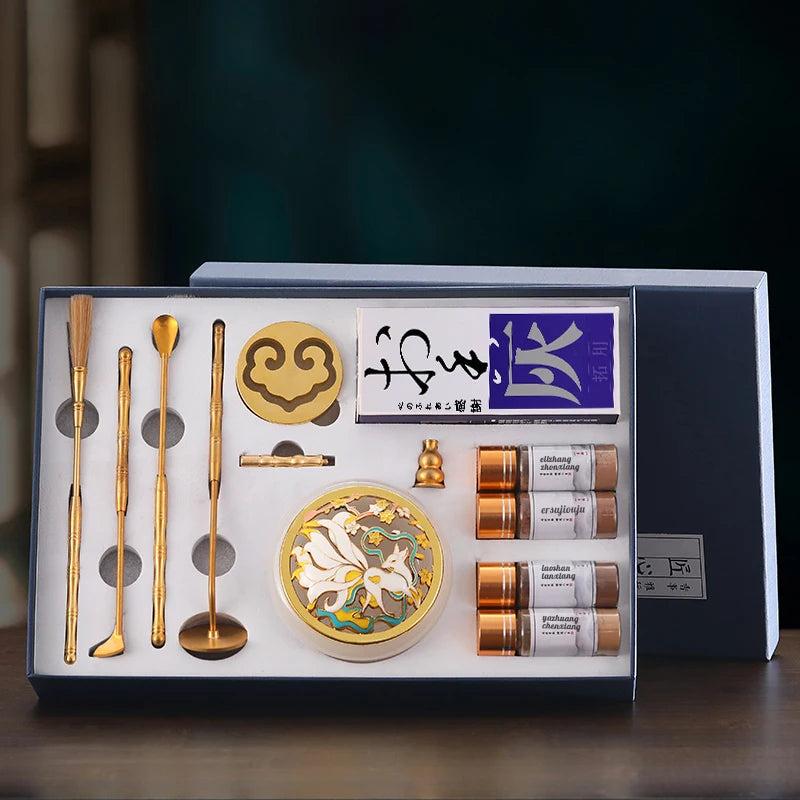Copper incense set entry primary incense seal tools incense press gift box household indoor incense burner supplies decoration