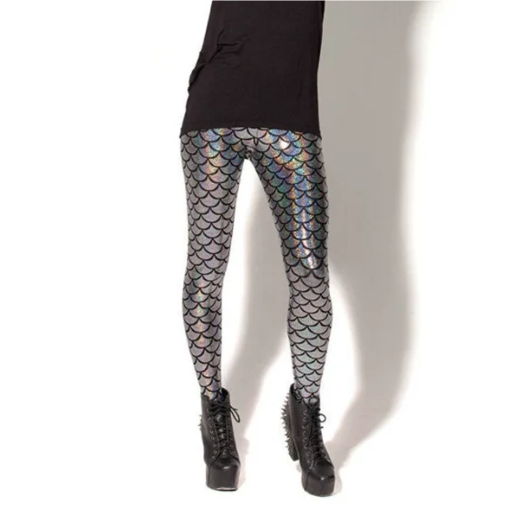 Woman Mermaid Fish Scale Leggings Slim Skinny Leggings Multicolor Printing Spring Summer Running Gym Stretchy Pants Trousers