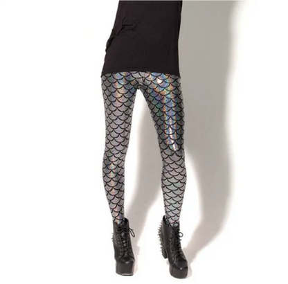 Woman Mermaid Fish Scale Leggings Slim Skinny Leggings Multicolor Printing Spring Summer Running Gym Stretchy Pants Trousers