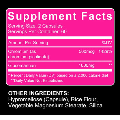 Glucomannan and Chromium Picolinate Supplements, Supports Gut Health, Fat Burning, Energy Metabolism, Weight Management,