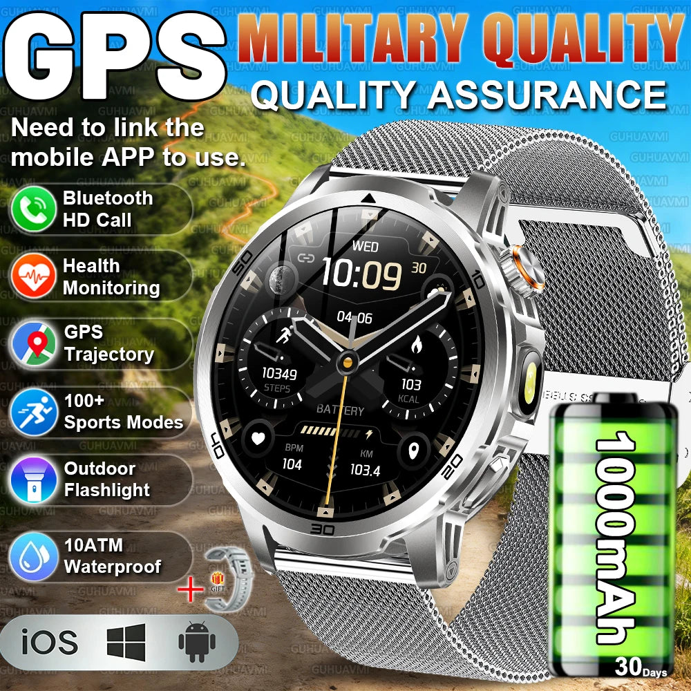 2026 New outdoor Smart watch Men 1.85 Inch AMOLED On Display 1000mAh Battery BT Call Heart Rate SpO2 Fitness Tracker Wristband