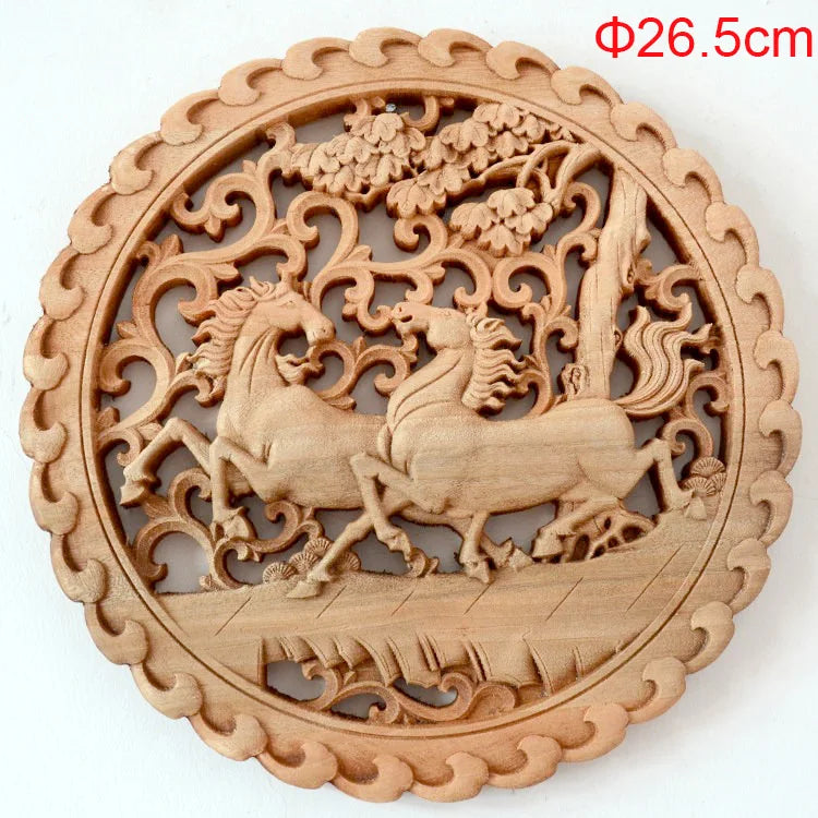 1PC Traditional Chinese Woodcarving Wall Hanging Camphor Wood 3d Exquisite Dragon Phoenix Flower Carving Craft Home Decoration
