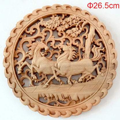1PC Traditional Chinese Woodcarving Wall Hanging Camphor Wood 3d Exquisite Dragon Phoenix Flower Carving Craft Home Decoration