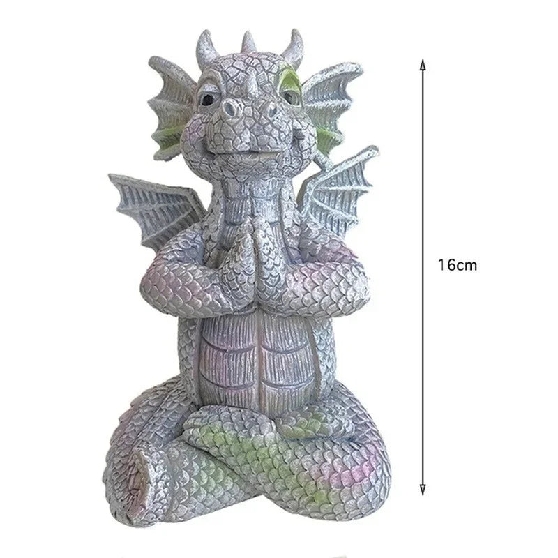 Garden Statue Dragon Meditation Statue Led Lighting Resin Ornament Dinosaur Shape Sculpture Outdoor Yard Decoration Home Decor