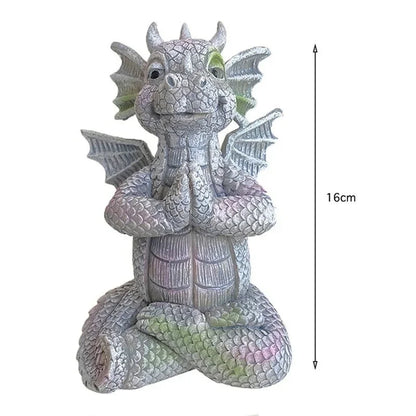 Garden Statue Dragon Meditation Statue Led Lighting Resin Ornament Dinosaur Shape Sculpture Outdoor Yard Decoration Home Decor
