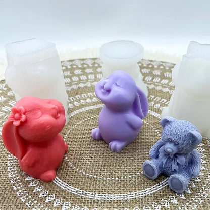 Easter Bunny Shape Molds Adorable Easter Bunny Aromatherapy Plaster Mold Smiling Rabbit Silicone Candle Molds
