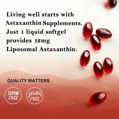 Astaxanthin 12mg - 120 Softgels | Premium Astaxanthin Antioxidant Supplements | Fresh Microalgae | Non-GMO, Gluten Free Soy-Free