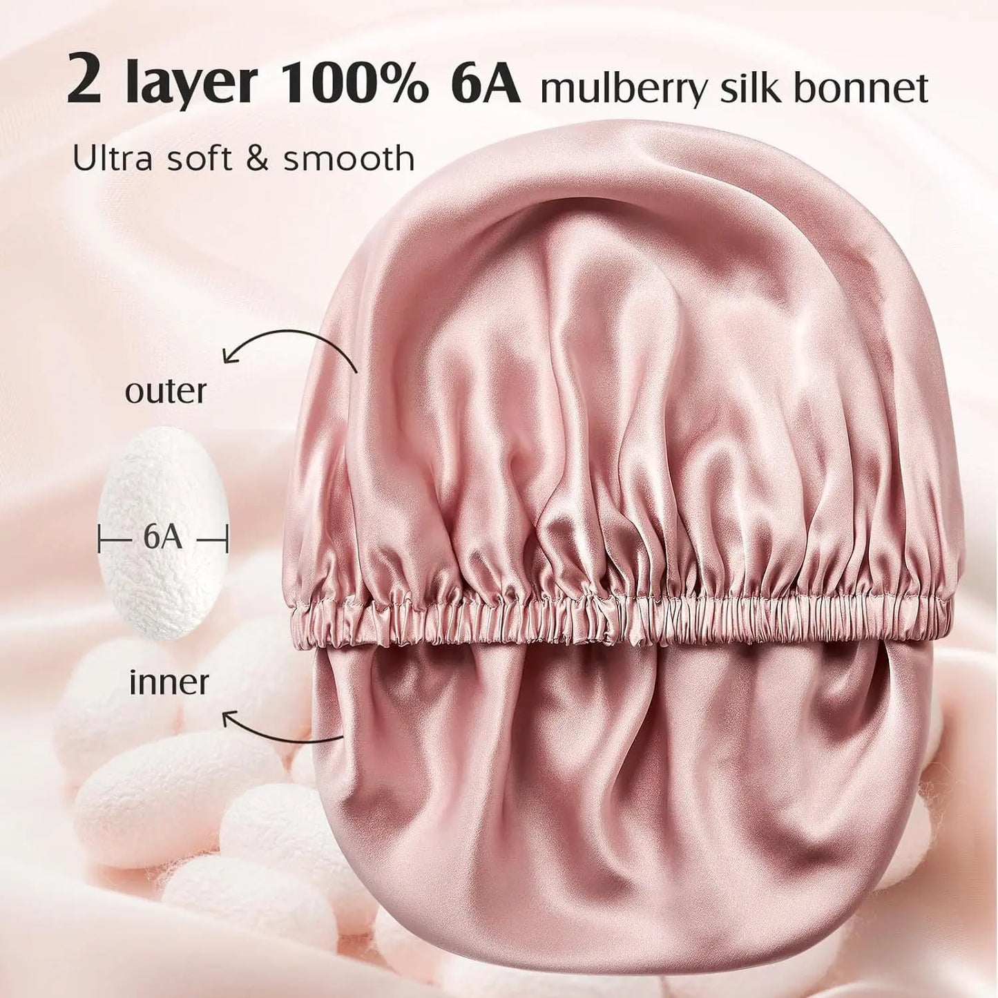 22 Momme 100% Mulberry Silk Bonnet for Sleeping Women, Adjustable Double Layer Silk Hair Wrap for Sleeping Hair Care