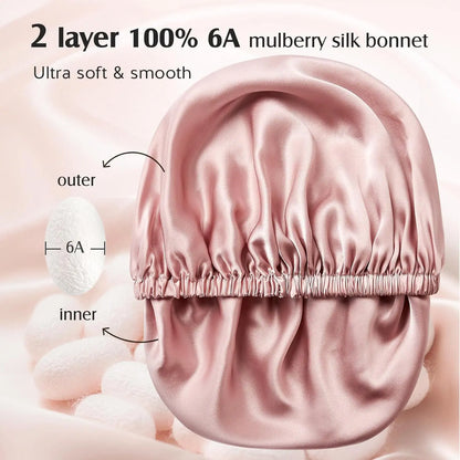 22 Momme 100% Mulberry Silk Bonnet for Sleeping Women, Adjustable Double Layer Silk Hair Wrap for Sleeping Hair Care