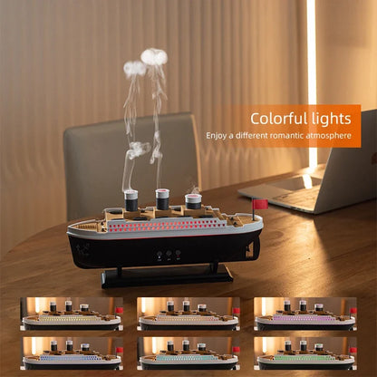 Ship-Shaped Aroma Diffuser, Jellyfish Spray, Colorful Lights, 2 Modes, Timer & Remote for Home Office