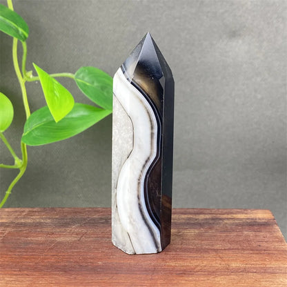 Black Agate Crystal Tower Natural Gem Obelisk Exquisite Home Decoration Ornament Rare Material for Relaxation And Energy