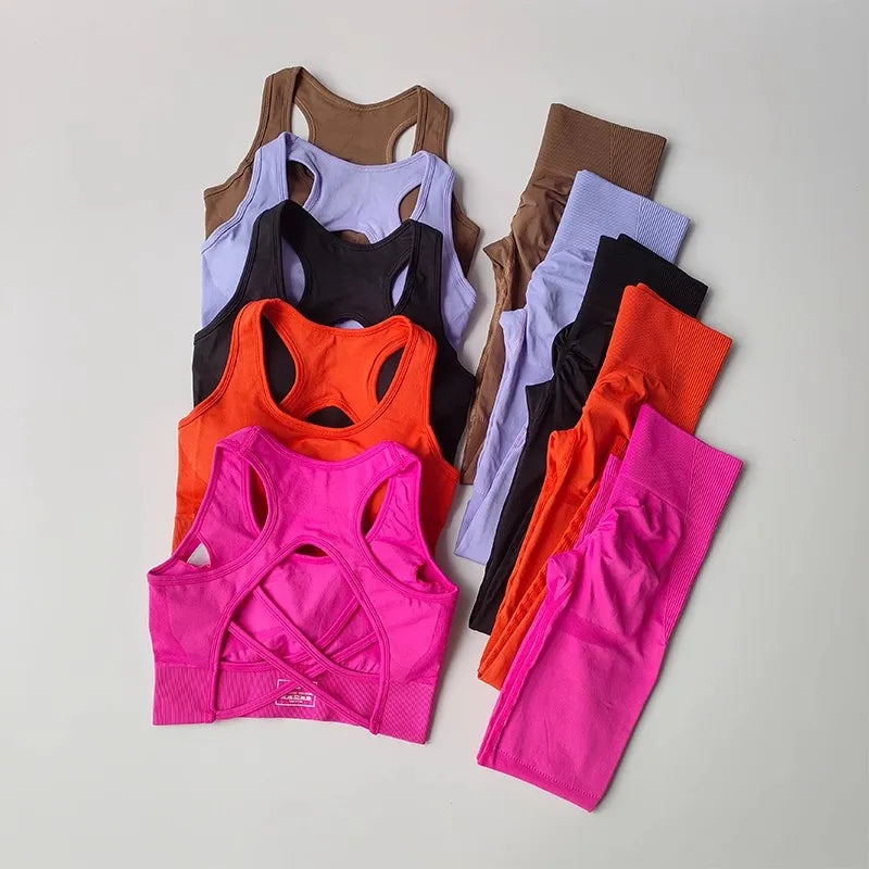 Women's yoga exercise set, cross belt backless sports bra paired with hip lifting and high waist yoga fitness pants