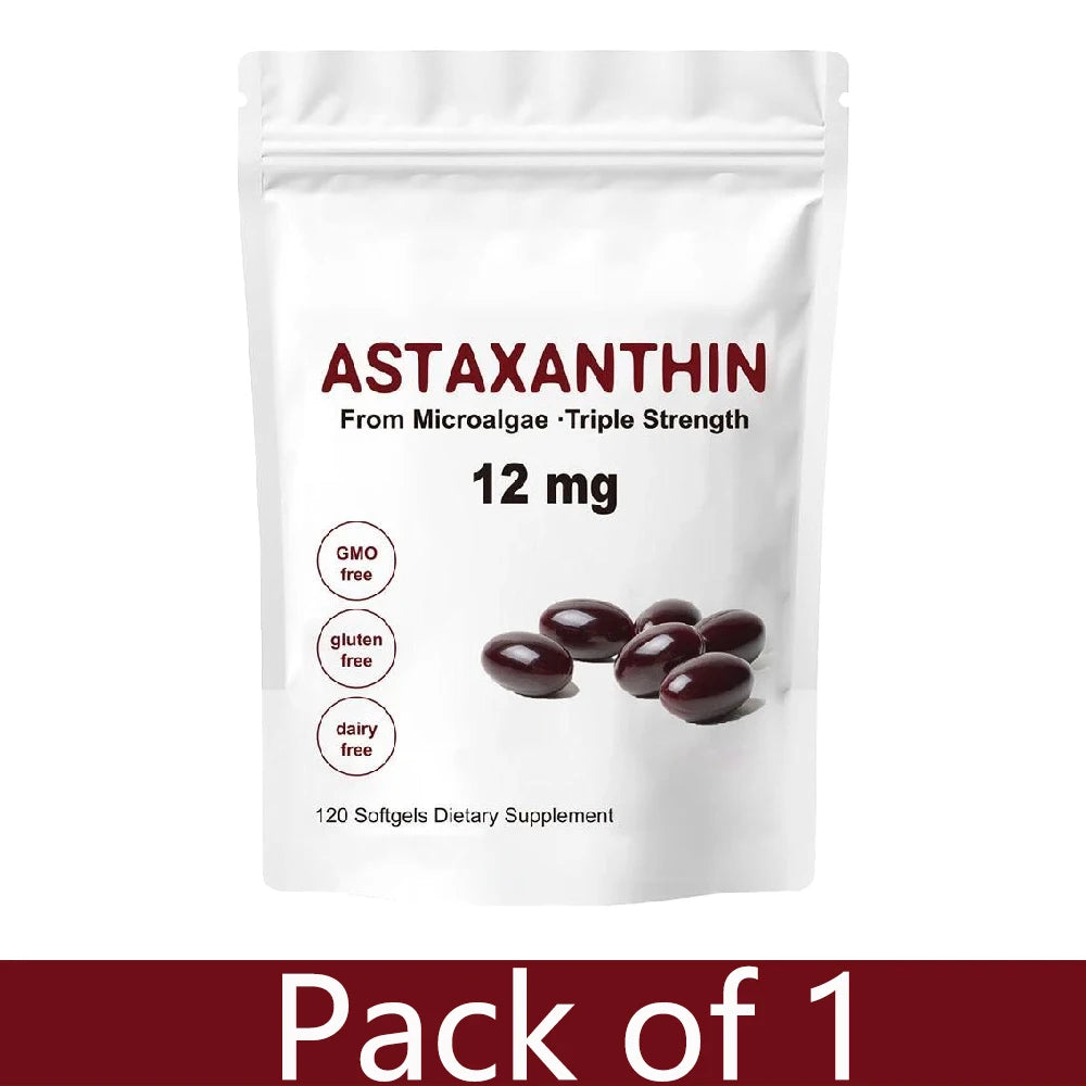 Astaxanthin 12mg - 120 Softgels | Premium Astaxanthin Antioxidant Supplements | Fresh Microalgae | Non-GMO, Gluten Free Soy-Free