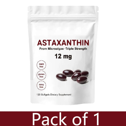 Astaxanthin 12mg - 120 Softgels | Premium Astaxanthin Antioxidant Supplements | Fresh Microalgae | Non-GMO, Gluten Free Soy-Free