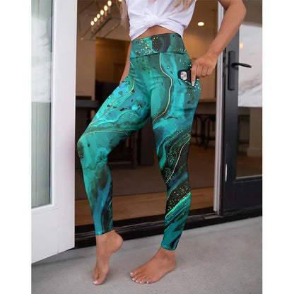 LETSFIND High Waist Women's Fitness Leggings 3D Digital Print Sexy Pockert Elastic Pants Fashionable Gym Trousers