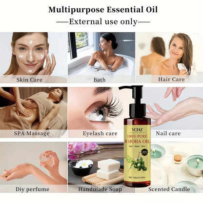 Jojoba Oil—Pure Natural Skin Care and Hair Care Product, Moisturizes the Skin, Nourishes the Scalp and Hair. Suitable for the Face, Neck, Hair, Hands, Feet, and Body, Can Be Used for Massage, Skin Care, and Eyelash Care.