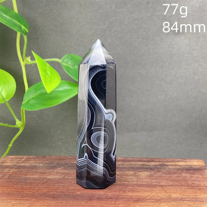 Black Agate Crystal Tower Natural Gem Obelisk Exquisite Home Decoration Ornament Rare Material for Relaxation And Energy