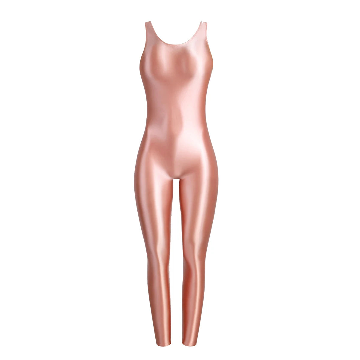 MJINM Glossy Spandex Smooth Stretch Sleeveless Bodybuilding Yoga Tight Vest Footless Leggings Jumpsuit Bodysuit Catsuit Playsuit