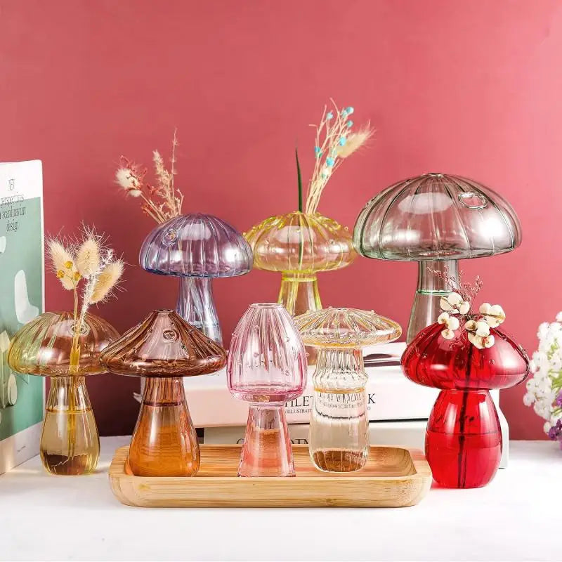 New Mushroom Glass Vase Creative Plant Hydroponic Vase Home Transparent Aromatherapy Bottle Small Vase Table Flower Decorations