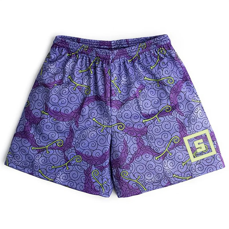 Anime Shorts Men Devil Fruit Manga Sports Shorts to Gym Fitness 3D Print Bermuda Masculina Quick Dry Mesh Oversized Board Shorts
