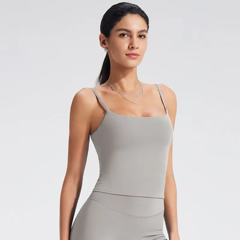 BLAZEMOVE SoftMotion Strappy Mid Vest with Built in Bra Shelf Women Gym Tank Top Naked-feel Workout Fitness Pilate Yoga Camisole