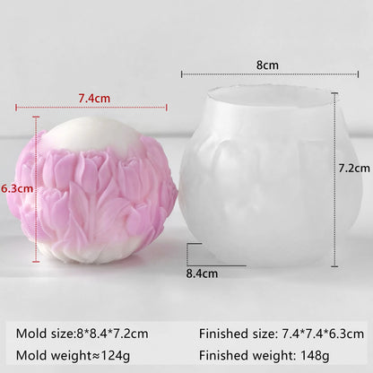 Tulip Flower Ball Candle Mold Floral Sphere Silicone Mold DIY Aromatherapy Scented Wax Plaster Diffuser Craft Home Decor