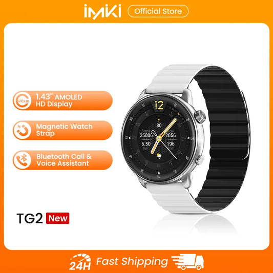 IMIKI TG2 Smartwatch 1.43"AMOLED HD Display Waterproof Sports Bluetooth Calling Music 3D Surround Fitness Smart Watch Men Women