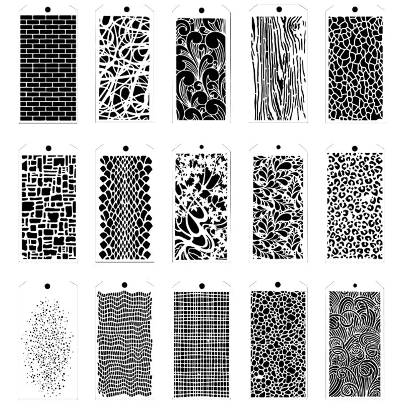15pcs/set Reusable Stencils Floral Painting Template Washable Textured Flower for Journaling Scrapbook Art