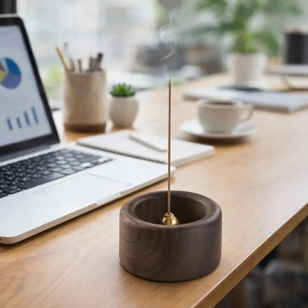 Creative Retro Wooden Incense Holder Round Sturdy Incense Stick Burner Handmade Incense Base Meditation
