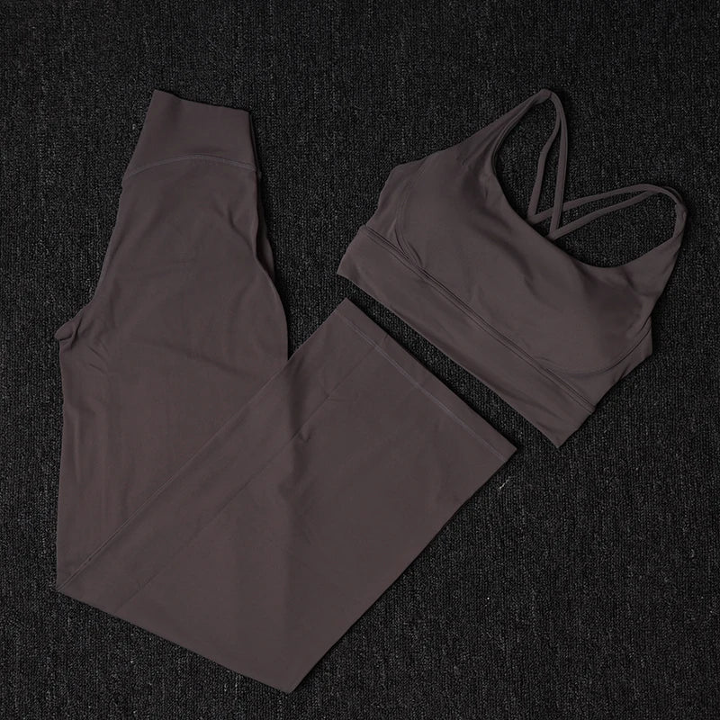TRY TO BN Women's Tracksuit Gym Set Leggings Sports Bra Fitness Naked Sportwear Breathable Workout Two Pieces Suit Yoga Clothing