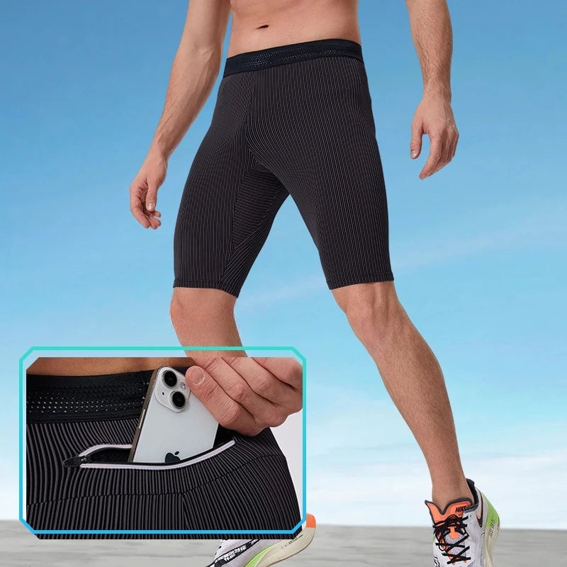 Outdoor Running Marathon Compression Shorts Men Quick Dry Training Fitness Leggings Bodybuilding Tights Sports Gym Pants Male