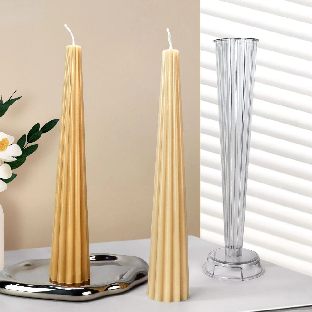 Geometry Line Cone Plastic Candlestick Mould Easy Demold DIY Candle Holder with Base Acrylic Mold Wedding Art Aromatherapy Decor