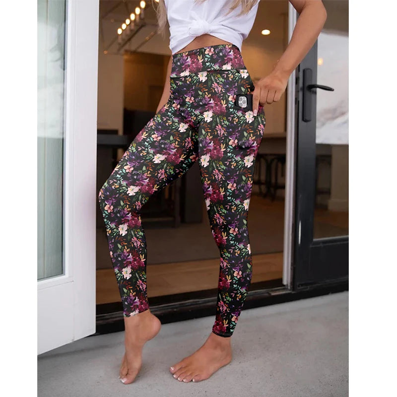 LETSFIND New Arrival Women Pockert Elastic Pants Fashion High Waist 3D Digital Printing Stretch Fitness Sexy Girls Leggings