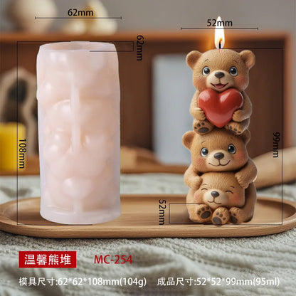 Candle Mold Stacked Bear Shape Aromatherapy Candle Silicone Mold DIY Ornament Handmade Gypsum Fragrance Stone Mold