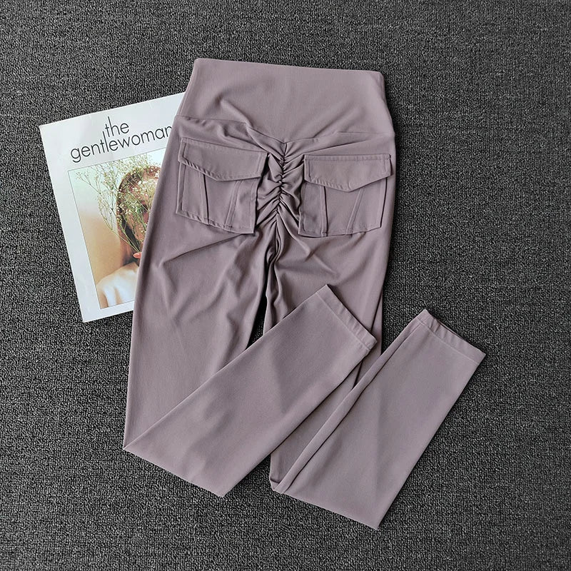 TRY TO BN Fitness Yoga Pants Sports Stretch Leggings Back Pockets Women High Waist Push Up Leggings Workout Running Gym Clothing