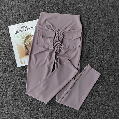 TRY TO BN Fitness Yoga Pants Sports Stretch Leggings Back Pockets Women High Waist Push Up Leggings Workout Running Gym Clothing